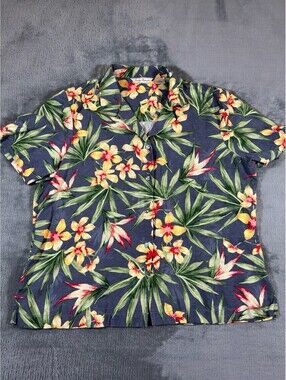 Tommy Bahama Silk Hawaiian Shirt Womens XL Tropical Palm Leaf Casual Vacation